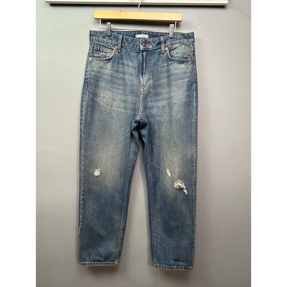 Tommy Hilfiger High Rise Classic Straight Leg Jeans Distressed Blue Womens 12